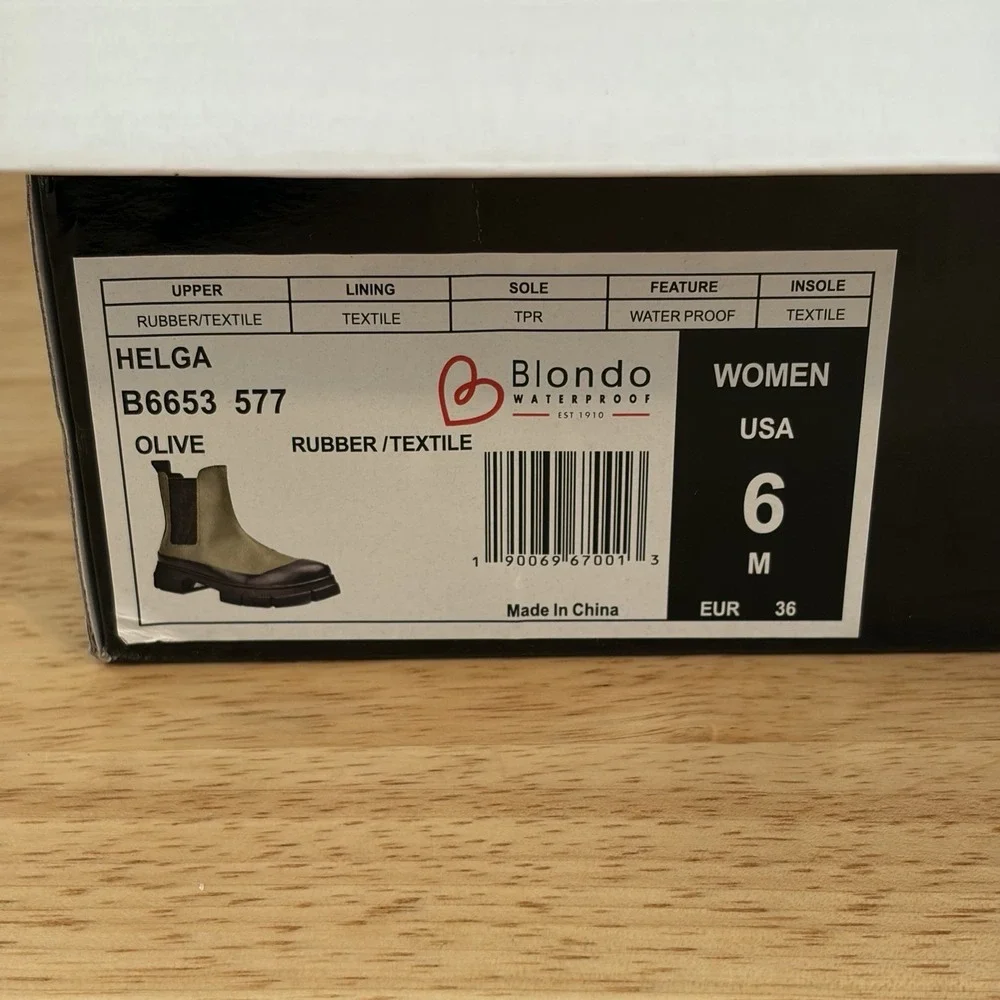 Blondo Olive Green Black Chunky Waterproof Helga Chelsea Boots 6M Rubber Textile